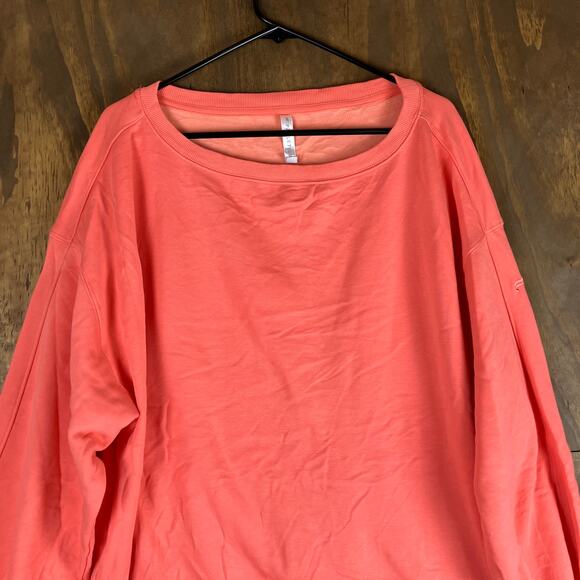 Fabletics Womens Sweater St Tropez Coral Crew Neck Cozy Fleece Cotton Blend XL - Picture 2 of 12